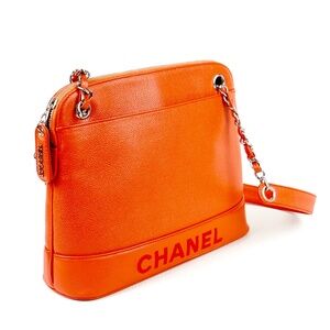 Chanel Orange Caviar Leather Shoulder Bag